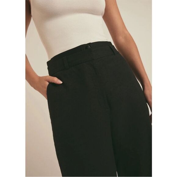 Favorite Daughter The Bea Pant Linen Blend Ankle Straight Trouser Black Size 6 - Picture 2 of 11